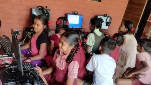 kids using a tablet to study in their schools.